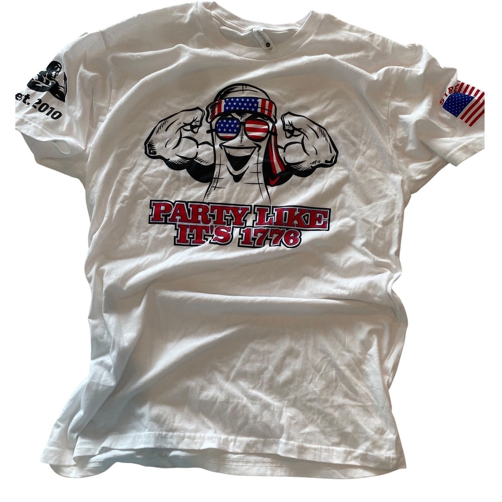 Mens Patriotic Graphic T-Shirt White Party Like Its 1776 Strength Large